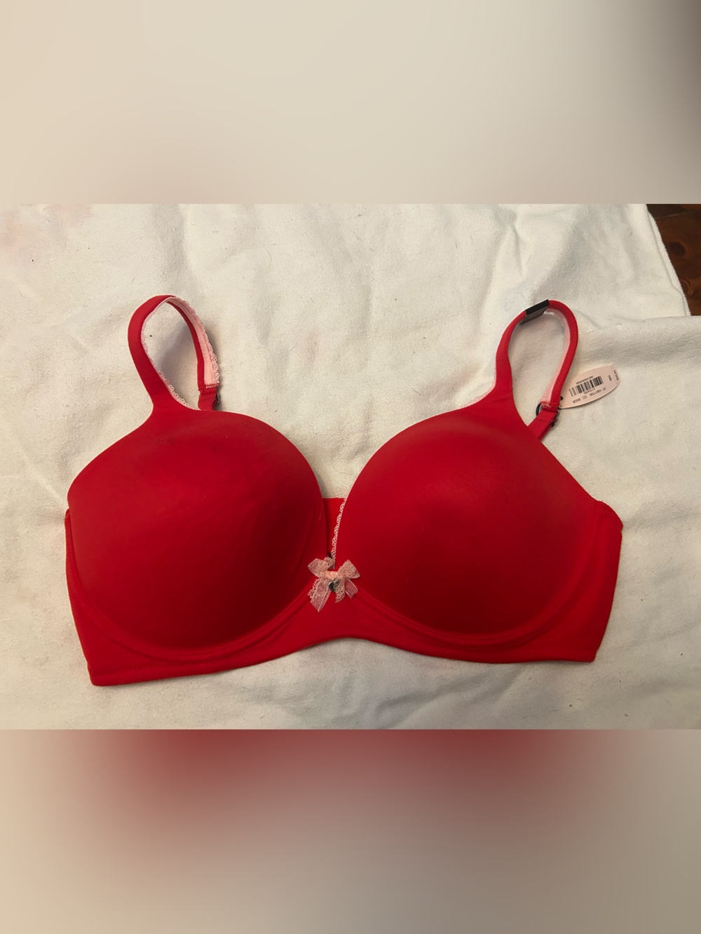 Victoria's Secret Red T-Shirt Bra with Pink Lace Bow body by Victoria no wire